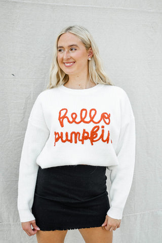 White "Hello Pumpkin" Sweater