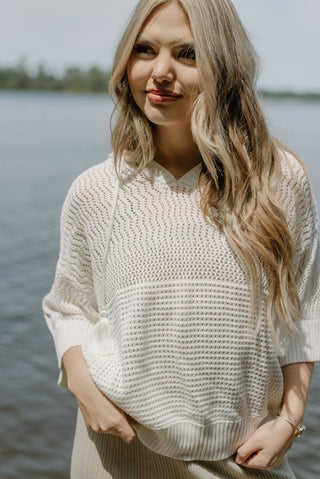 White Hooded Summer Sweater | Select Trends Boutique