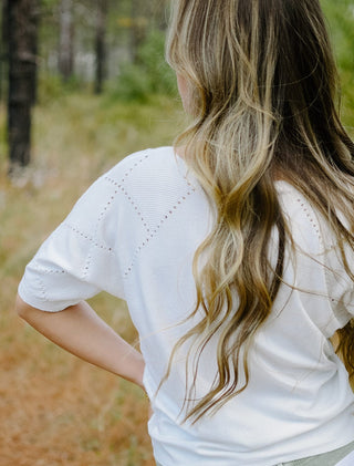 White Knit Short Sleeve Detailed Tee