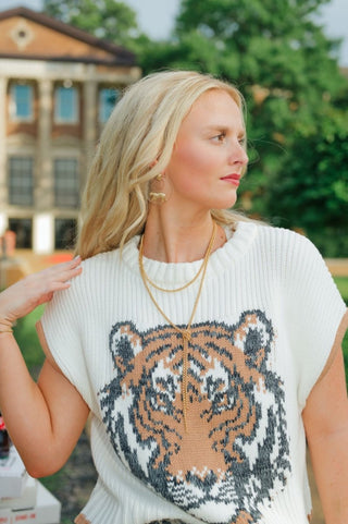 White Knit Tiger Face Top | Select Trends Boutique