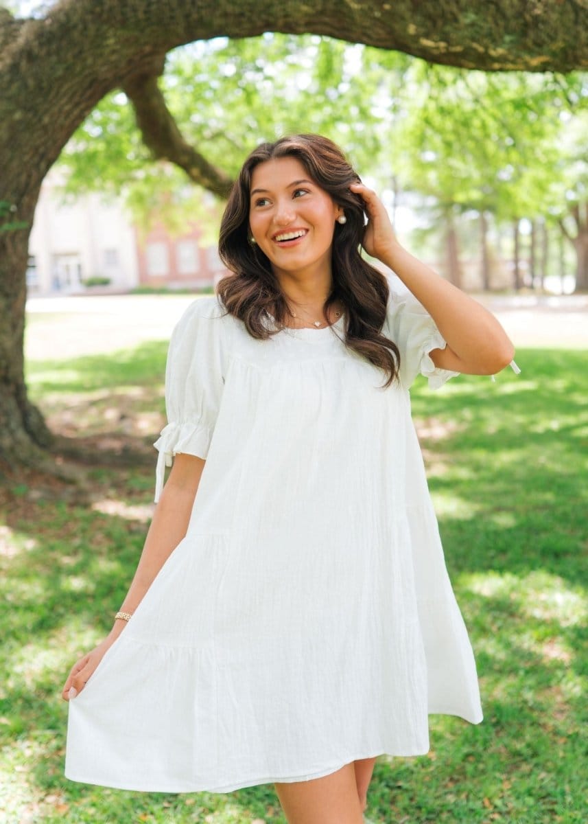 White Lace Trim Babydoll Dress
