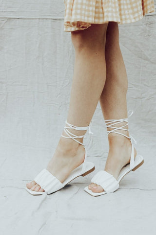 White Lace Up Square Toe Sandal from Select Trends Boutique