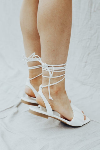 White Lace Up Square Toe Sandal from Select Trends Boutique