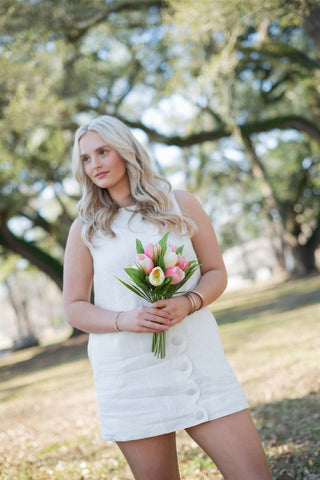 White Linen Button Up Scallop Dress - Select Trends Boutique