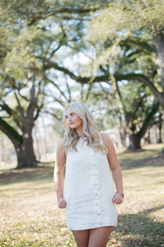 White Linen Button Up Scallop Dress - Select Trends Boutique