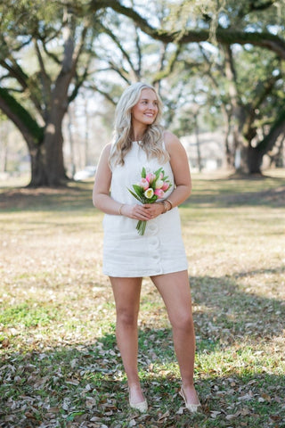 White Linen Button Up Scallop Dress - Select Trends Boutique