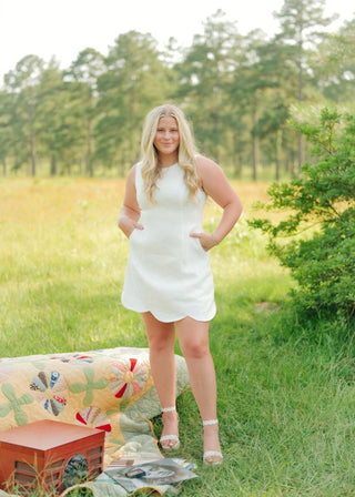 White Linen Scallop Hem Mini Dress | Select Trends Boutique