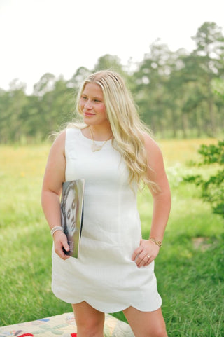 White Linen Scallop Hem Mini Dress | Select Trends Boutique