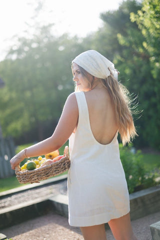 White Linen Scoop Back Mini Dress | Select Trends Boutique
