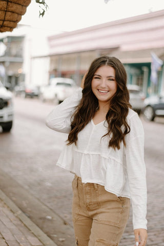 White Long Sleeve Babydoll Top - Select Trends Boutique