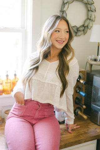 White Long Sleeve Babydoll Top - Select Trends Boutique