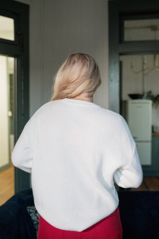 White Merry Wreath Embroidered Sweater