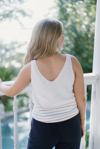 White Multicolored Stripe Knit Tank - Select Trends Boutique