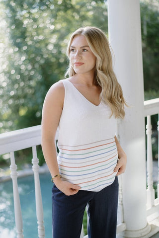 White Multicolored Stripe Knit Tank - Select Trends Boutique