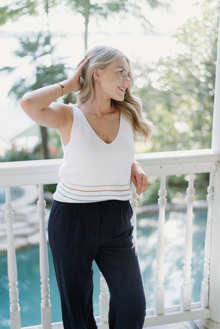 White Multicolored Stripe Knit Tank - Select Trends Boutique