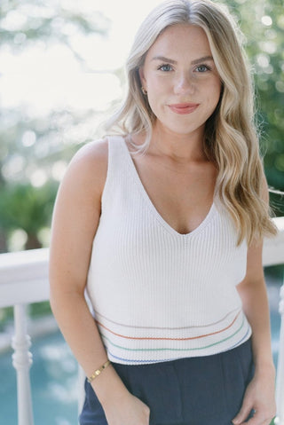 White Multicolored Stripe Knit Tank - Select Trends Boutique