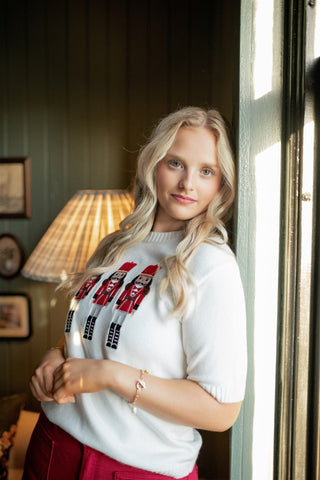 White Nutcracker Embroidered Knit Top