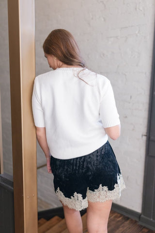 White Nutcracker Knit Short Sleeve Top | Select Trends Boutique