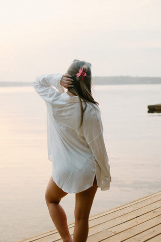 White Oversized Button Down Top
