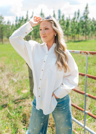 White Oversized Collared Blouse | Select Trends Boutique
