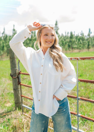 White Oversized Collared Blouse | Select Trends Boutique