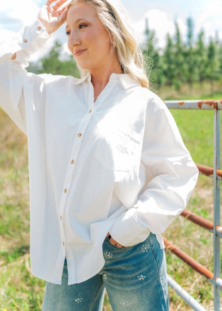 White Oversized Collared Blouse | Select Trends Boutique