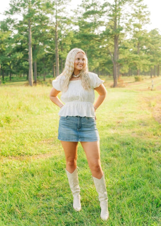 White Peplum Puff Sleeve Blouse | Select Trends Boutique