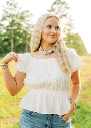 White Peplum Puff Sleeve Blouse | Select Trends Boutique