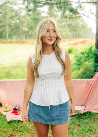 White Pleated Corset Sleeveless Top - Select Trends Boutique