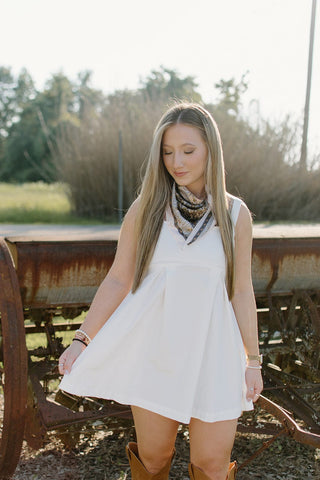 White Pleated Denim Mini Dress