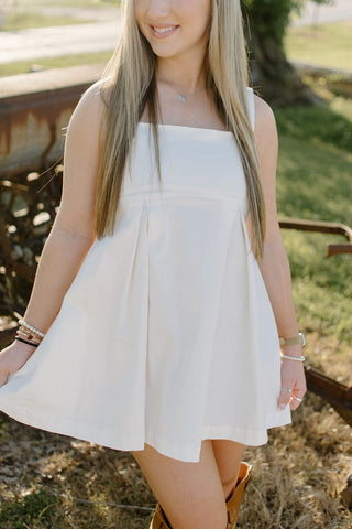 White Pleated Denim Mini Dress