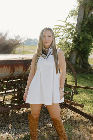 White Pleated Denim Mini Dress