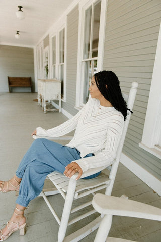 White Pointelle Knit Sweater | Select Trends Boutique