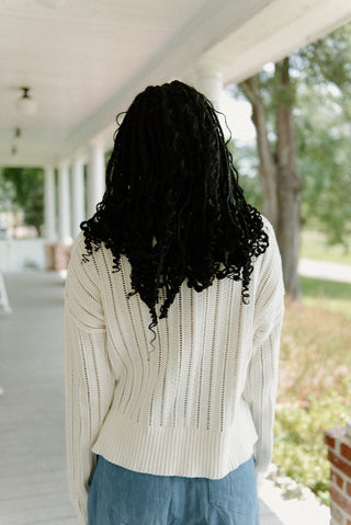 White Pointelle Knit Sweater | Select Trends Boutique