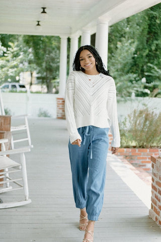 White Pointelle Knit Sweater | Select Trends Boutique