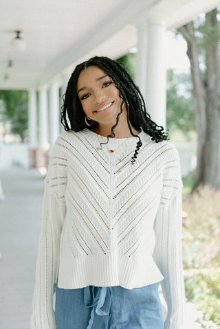 White Pointelle Knit Sweater