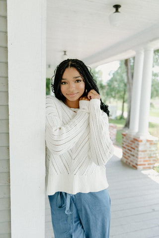 White Pointelle Knit Sweater