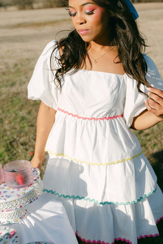 White Poplin Tiered Ruffle Color Dress