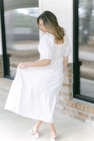 White Puff Sleeve Midi Dress | Select Trends Boutique