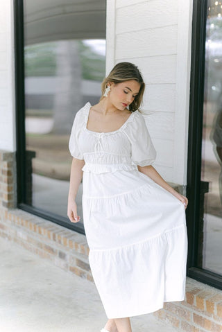 White Puff Sleeve Midi Dress | Select Trends Boutique
