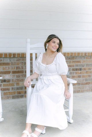 White Puff Sleeve Midi Dress | Select Trends Boutique