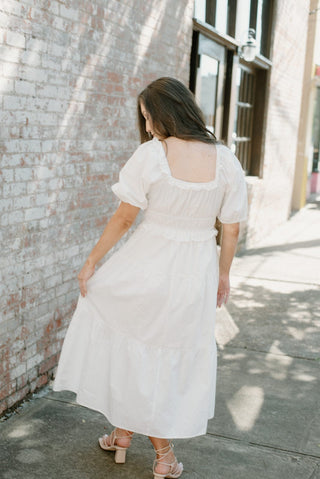 White Puff Sleeve Midi Dress