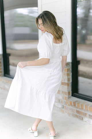 White Puff Sleeve Midi Dress