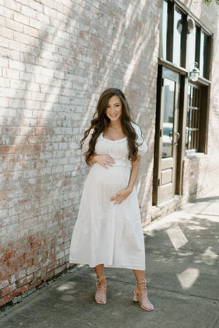 White Puff Sleeve Midi Dress