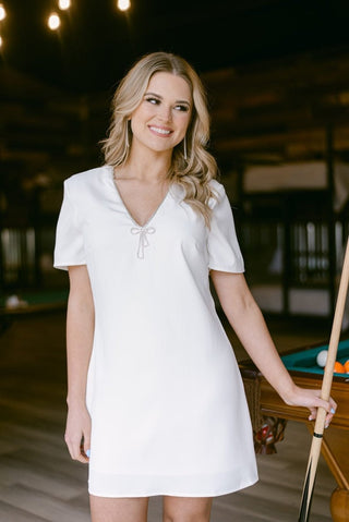 White Rhinestone Bow Mini Dress | Select Trends Boutique