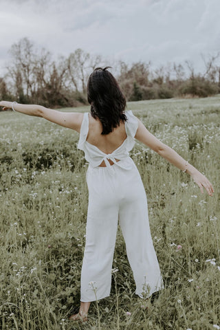 White Ruffle Wide Leg Jumpsuit