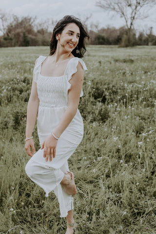 White Ruffle Wide Leg Jumpsuit