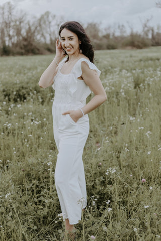 White Ruffle Wide Leg Jumpsuit