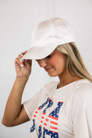 White Satin Baseball Hat