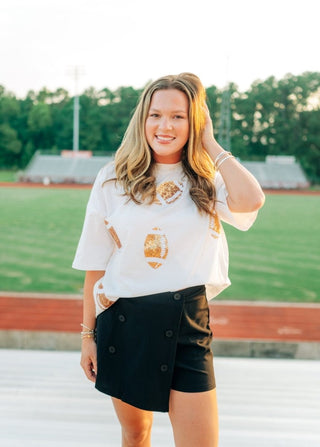 White Sequin Multi Football Patch Tee | Select Trends Boutique